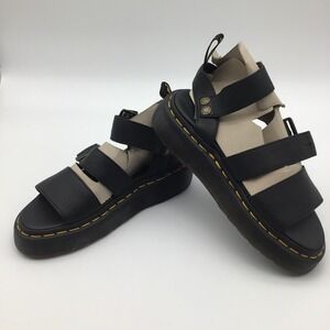 Dr. Doc Martens Gryphon Quad Black Leather Platform Sandals Women's‎ US 6 UK 4